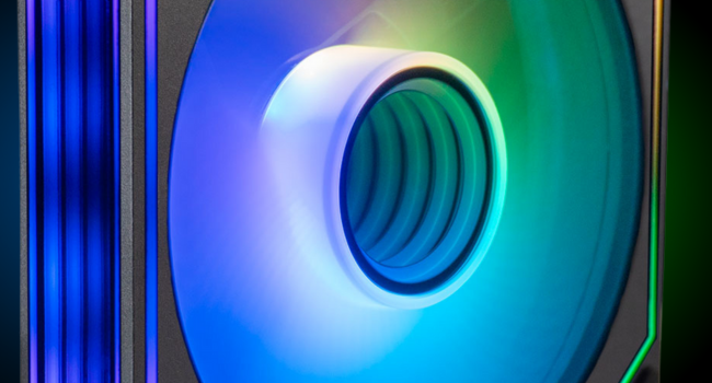 The PRISM 120mm gaming PC fan has 10 LEDs in the center ring which illuminates the transparent fans and gives the illusion of infinity tunnel mirror lights at the center.