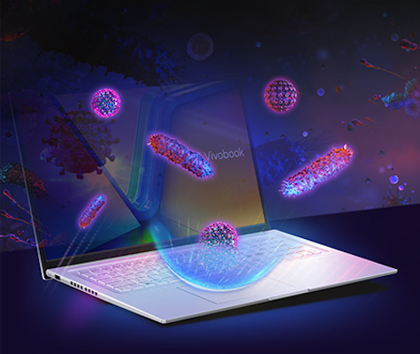 ASUS Antimicrobial Guard Plus is applied to frequently touched areas of ASUS Vivobook 17 to help keep it hygienic.