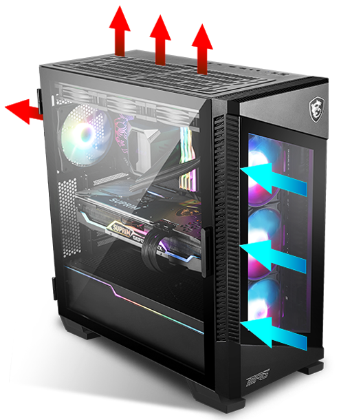 VELOX is optimized to provide effective airflow for system cooling with vents built throughout the system